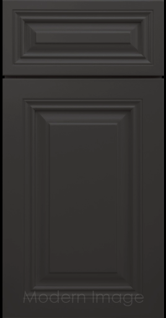 Midnight Sun matte finish Cambridge cabinet door with a mitered frame and raised center panel.